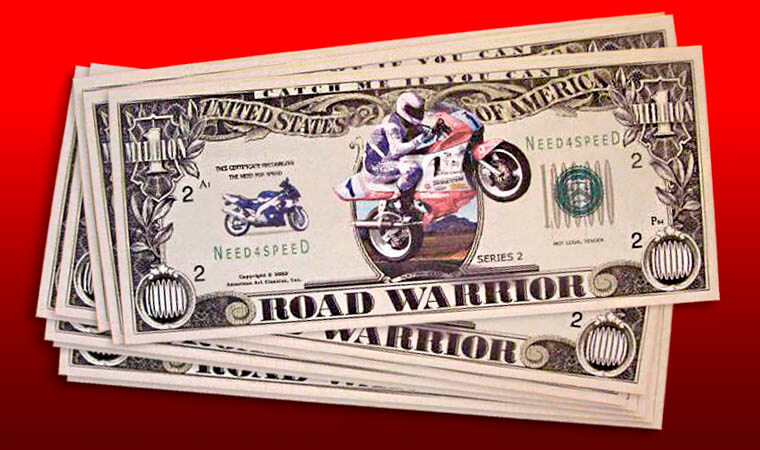 Billetes con la imagen de una moto