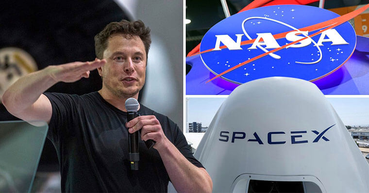 Elon Musk junto a imágenes de SpaceX y la NASA